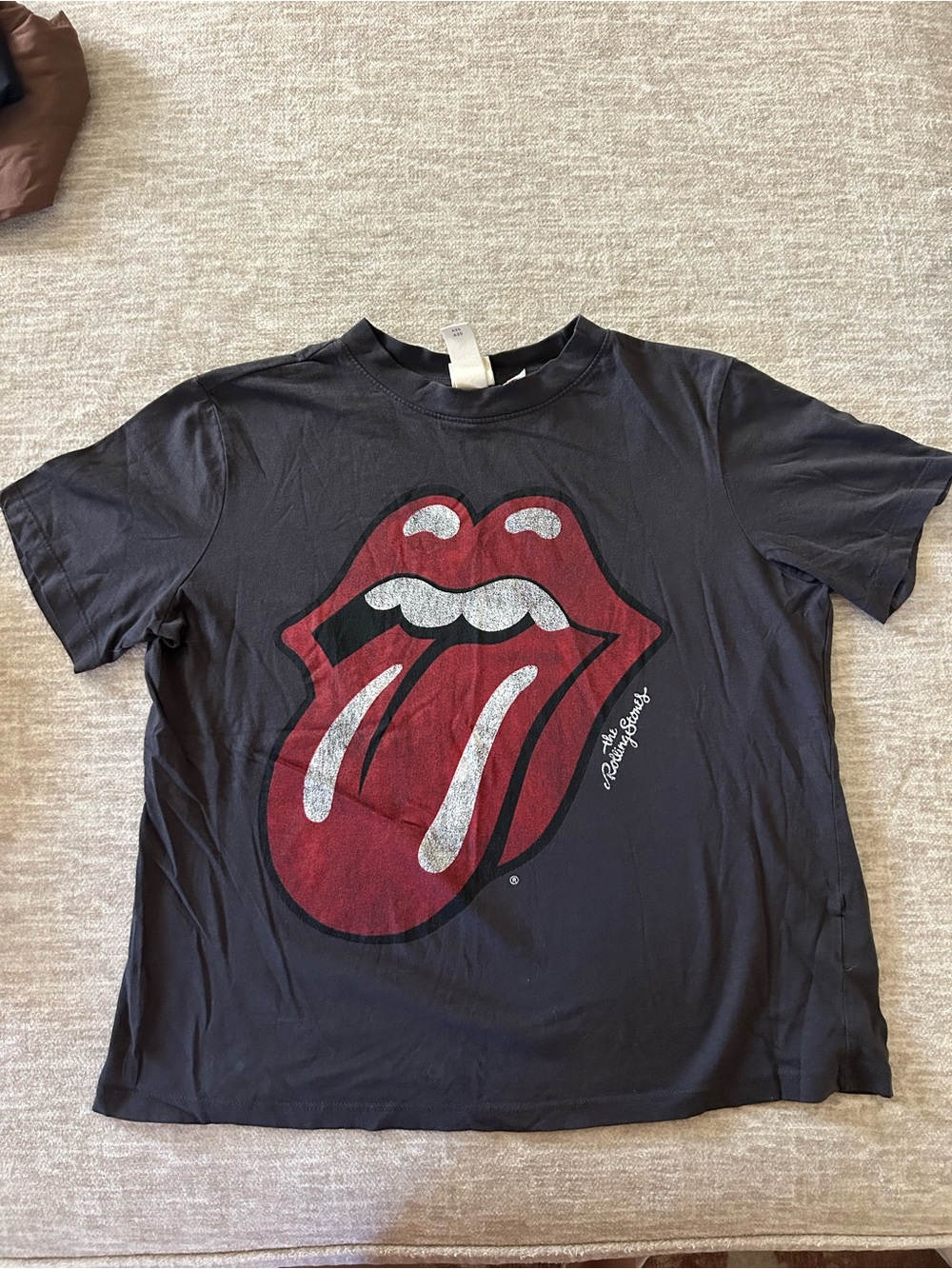 H&M Black Tee with Red Tongue Graphic